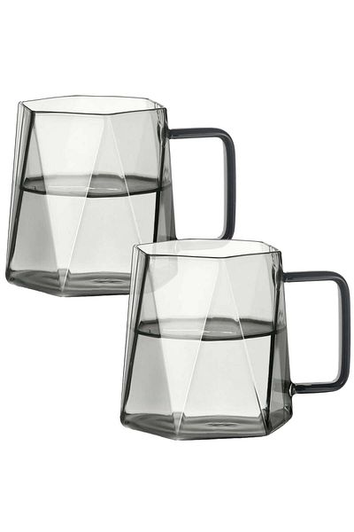 Quasar & Co. Set of 2 Mugs, Diamond Model, Glass, 2x450 Ml, Anthracite Grey
