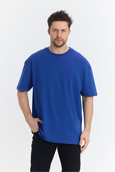 Windy Island Tricou basic supradimensionat cu guler rotund pentru bărbați sax.