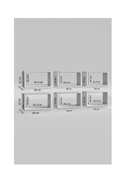 Kenzlife Duvar Rafı Kitaplık Hülas Byz 022*039*13 Altılı Duvara Asma Aparatlıdır 6 Adet