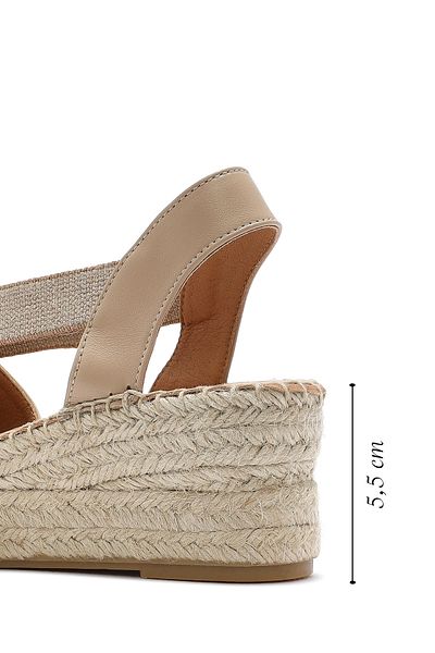 Derimod Women's Beige Wedge Heeled Leather Espadrille Sandals 25Sfd 457718
