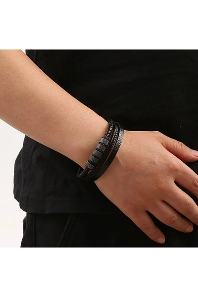 SIC MODA Bratara otel inoxidabil si piele SIC MODA 5631N, 5 mm