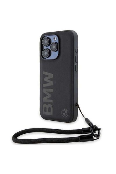 BMW IPhone 15 Pro Max Case, Signature Leather Wordmark Cord, BMW - Matte Black