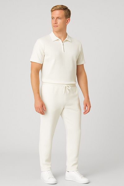 Altamira Men's White Half Zipper Ottoman Tracksuit Set