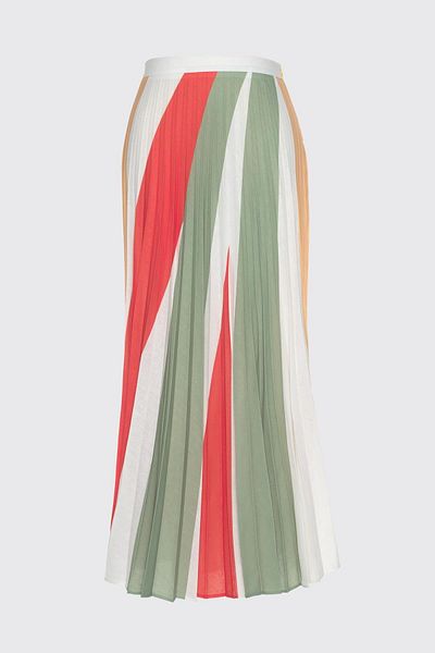 Zühre Pleated Color Blocked Green Skirt Etk-0145