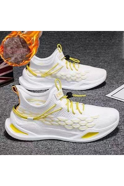 Muchmy Men Sneakers Lace Closure Outdoor Sports Running Walking White Yellow Sneakers