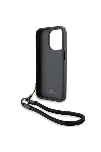 BMW IPhone 15 Pro Case, Signature Leather Wordmark Cord, BMW - Matte Black