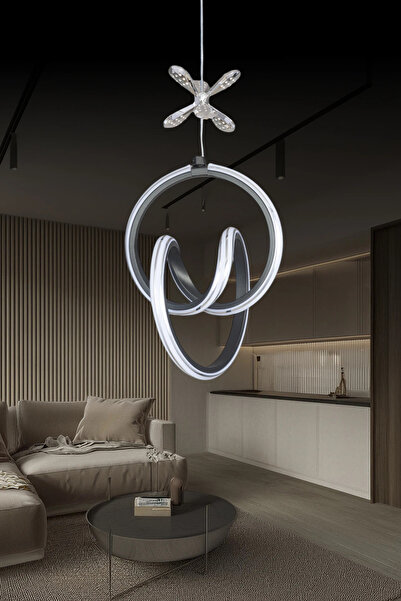 Elektroyou Yaren Siyah Kumandalı 3 Renk LED Krom Çizgili Kelebek Dekorlu Sarkık Dimmerli Avize