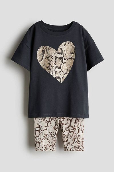 Daisy Dolly Girl's Heart Detailed Cotton Top and Bottom Set