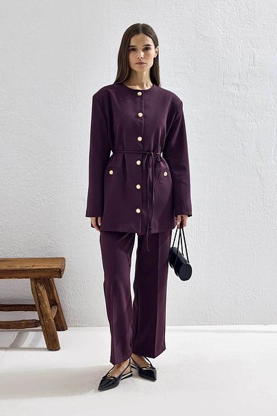 Hooopstore Σετ παντελονιού Burgundy με λεπτομέρεια με χρυσό κουμπί Fairy