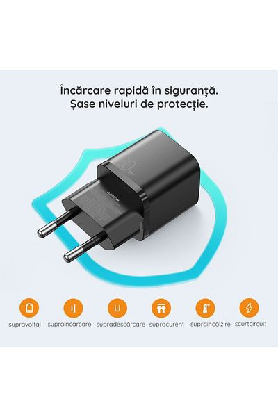 REDz Accessories Adaptor de priză, Joyroom L-qp207, încărcare dublă 20w, USB tip C, negru