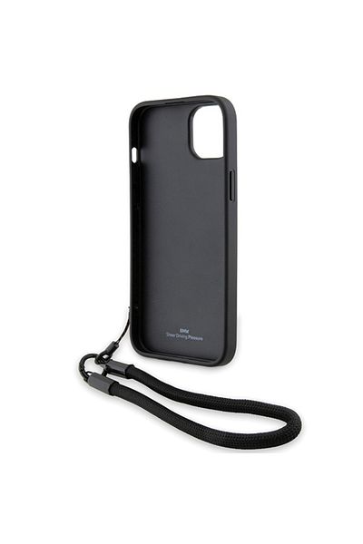 BMW IPhone 15 Case, Signature Leather Wordmark Cord, BMW - Matte Black
