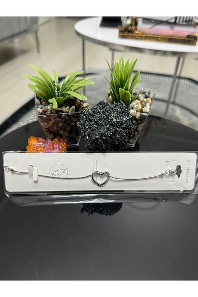 Asef Hediye Silver Color Heart Model Bracelet (Non-Tarnish, Stainless)