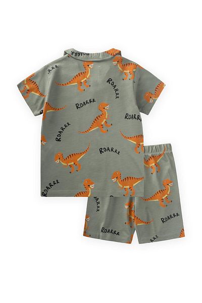 Cigit Dinosaur Printed Pajama Suit 1-7 Years Green