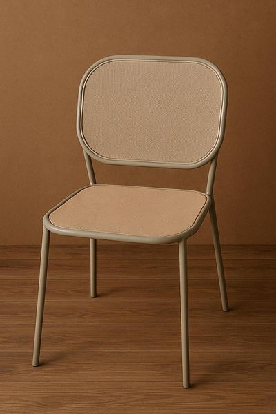 MARIA HOMES 1 PCS Beige Mesh Dining Chair with Metal Frame Modern Design
