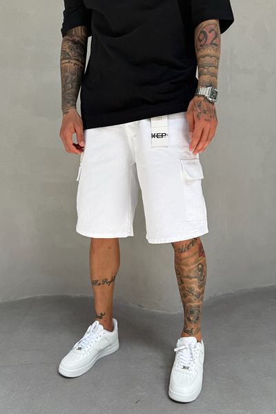 MADZEYMODA Λευκό τζιν ύφασμα Cargo Pocket Ανδρικό τζιν σορτς Mz530
