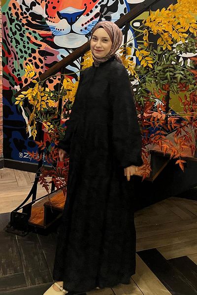 lamelif Κέντημα με κουμπιά Κεντημένο Φόρεμα Φιστόν Μαύρο