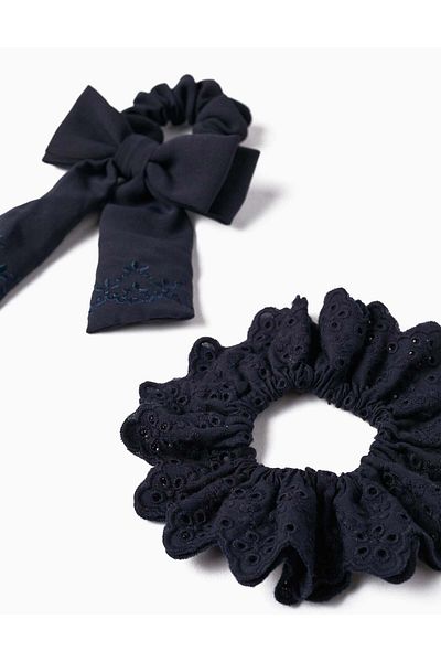Ziddy Pack of 2 Scrunchie Hair Ties for Baby and Girl, Dark Blue