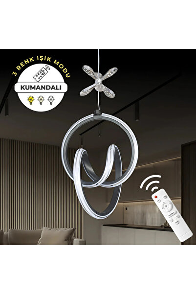 Elektroyou Yaren Siyah Kumandalı 3 Renk LED Krom Çizgili Kelebek Dekorlu Sarkık Dimmerli Avize