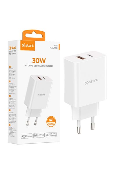 REDz Accessories Adaptor X-start CDQ081, USB tip C, încărcare rapidă 30W, porturi duble, alb