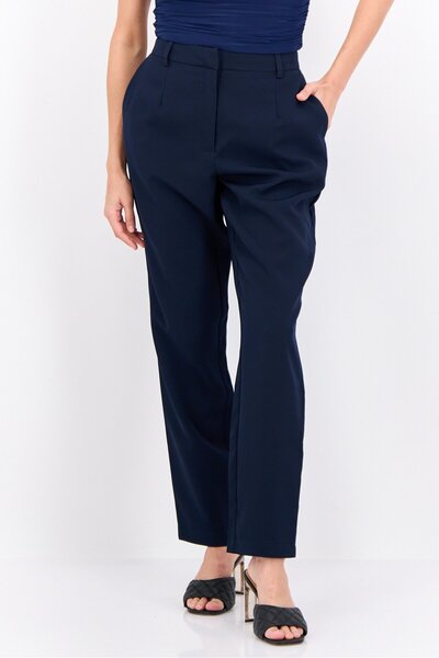 Fire & Glory Women Regular Fit Plain Straight Leg Pants, Navy