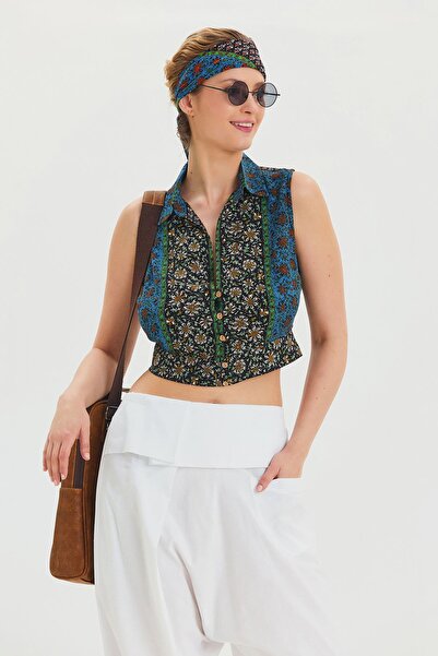 Los banditos Bluză crop cu detaliu cu nasturi cu guler de cămașă