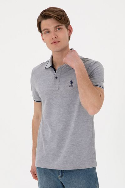 U.S. Polo Assn. Ανδρικό μπλουζάκι με λεπτή εφαρμογή Polo Neck Grey Melange Basic 50305980-vr086