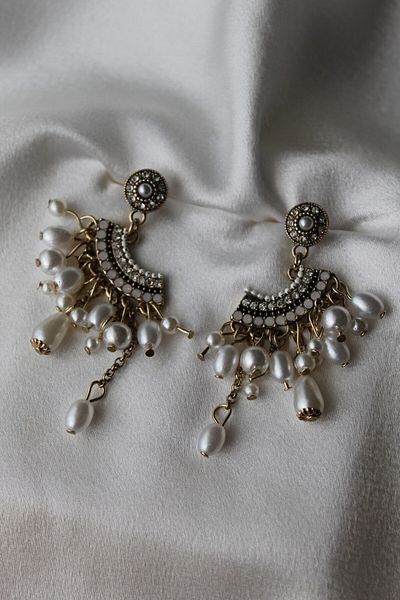 Nenya Pearl and Zircon Stone Vintage Dangle Earrings
