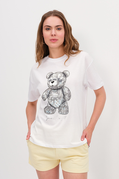 Addax Tricou cu imprimeu cu ursuleț strălucitor P10453