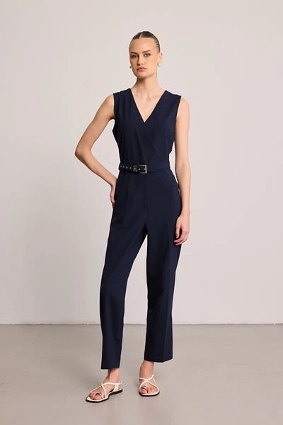 Gusto Wrap Cut Jumpsuit with Belt - Navy Blue