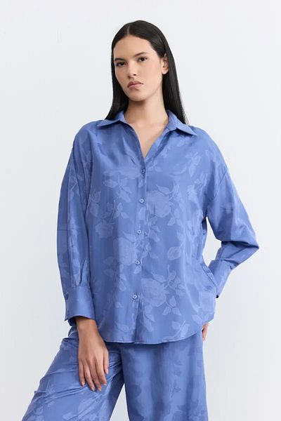 Gusto Cămașă jacquard cu croială relaxată - albastru