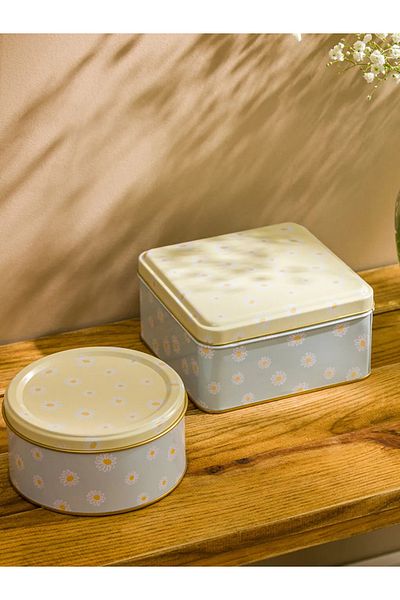 LC Waikiki Lcw Home Mixed Flower Printed Metal Storage Container Set of 2
