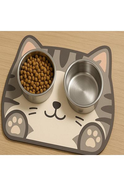 Alstrap Cat Patterned Water Absorbent Food and Water Bowl Mat – Anti-Slip Feature