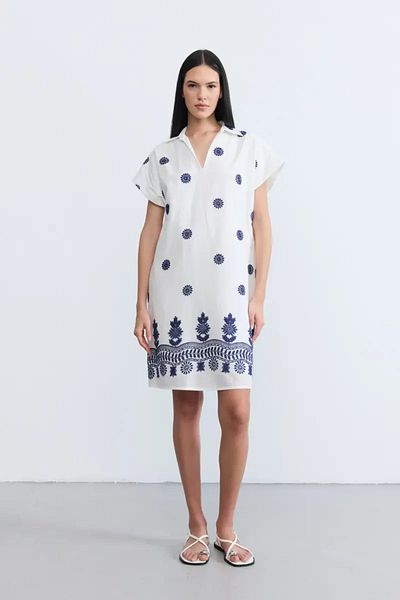 Gusto Embroidered Cotton Dress - Ecru