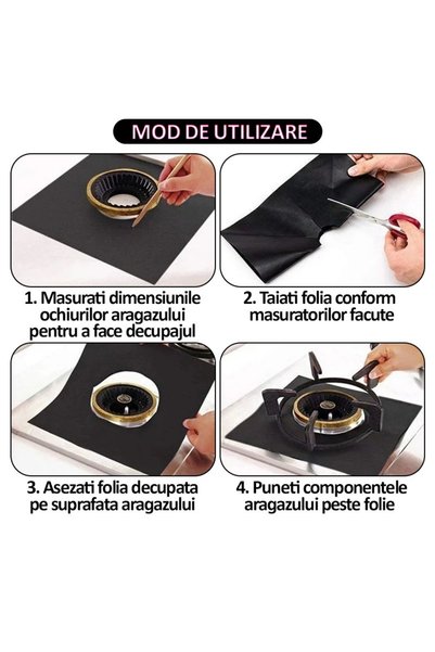NEXTLY Set 4 Folii Protectie Aragaz/plita Din Teflon , Reutilizabile, Lavabile, Usor De Curatat