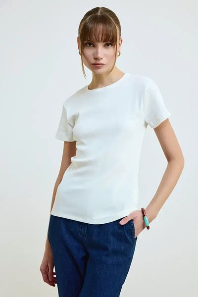 Gusto Tricou camisole din bumbac cu decolteu - Ecru