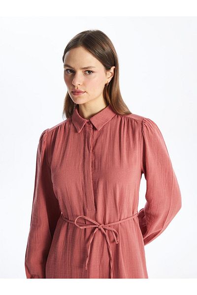 LC Waikiki Shirt Collar Plain Long Sleeve Women's Dress (S4)