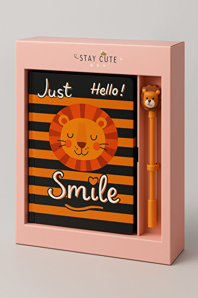 Taros Gülen Hayvanlar Serisi Kilitli Hatıra Defteri (Günlük) ve Jel Kalem