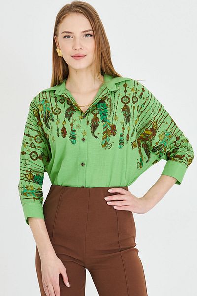 armonika Women's Green Quarter Sleeve Loose Shirt Arm-25Y 001055