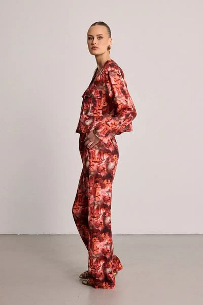 Gusto Patterned Linen Trousers - Claret Red