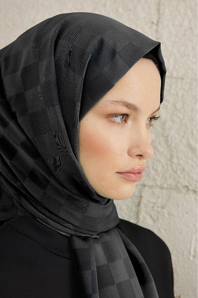 Ahel Tasarım Capri Sparkly Checkerboard Shawl - Μαύρο