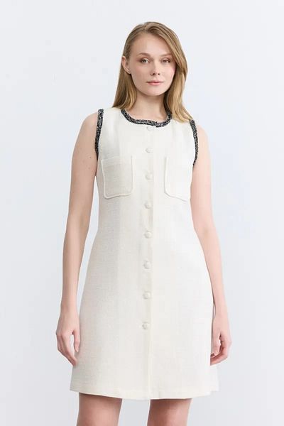 Gusto Ecru Tweed Gilet Dress