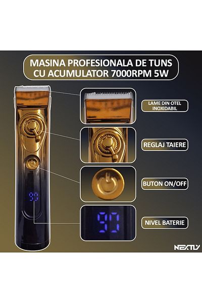 NEXTLY Masina Profesionala De Tuns, , Cu Acumulator, 1200mah, Afisaj Digital Nivel Baterie, 7000rpm