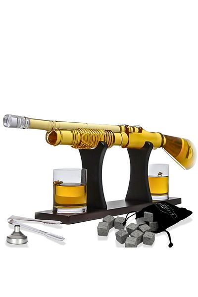 OEM Set decantor, Shotgun, 2 pahare cu glont si suport, transparent, din sticla, capacitate: 1100 ml