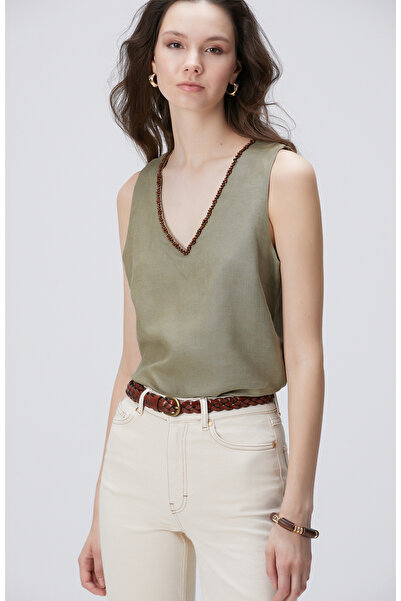 Network Haki Keten Karışımlı Bluz