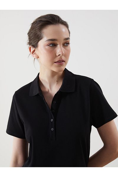 LC Waikiki Γυναικείο φόρεμα Standard Mold Pique Fabric Polo Neck
