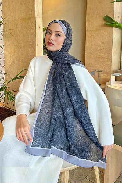 lamelif Retro Pattern Cotton Shawl Black Gray