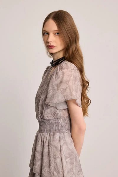 Gusto Wrap Cut Layered Long Dress - Gray