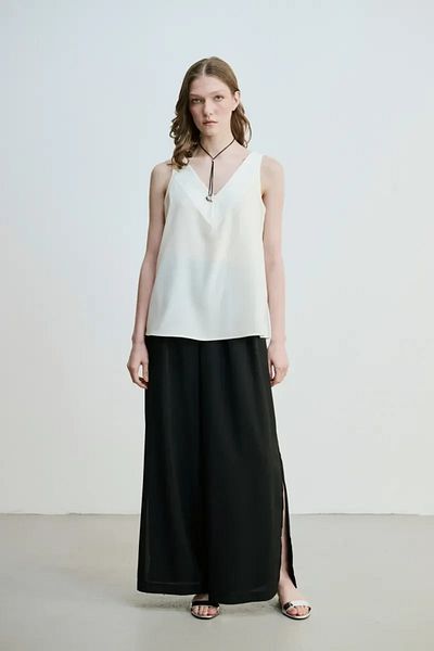 Gusto Back t String Tank Top Blouse - Ecru