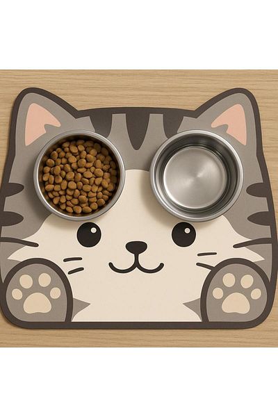 Alstrap Cat Patterned Water Absorbent Food and Water Bowl Mat – Anti-Slip Feature