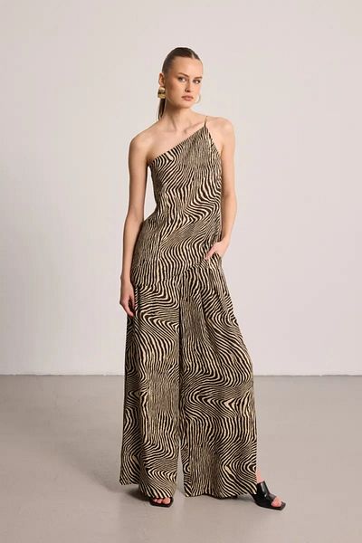 Gusto Zebra Patterned Wide Leg Trousers - Black